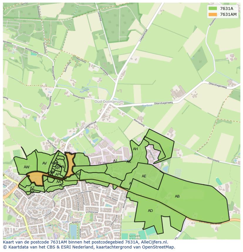 Afbeelding van het postcodegebied 7631 AM op de kaart.