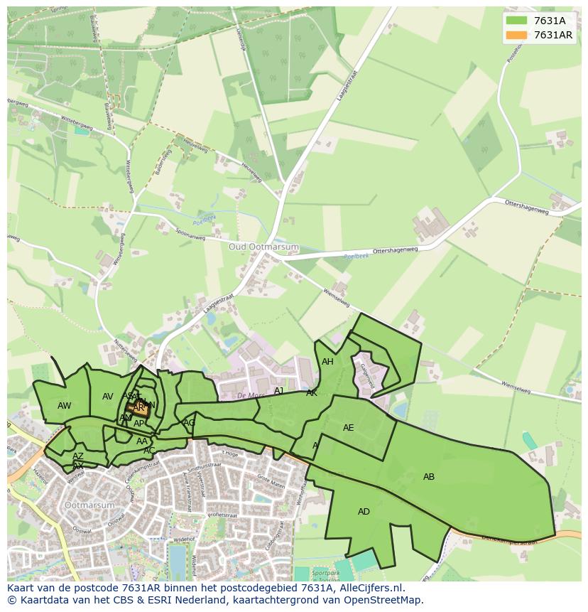 Afbeelding van het postcodegebied 7631 AR op de kaart.