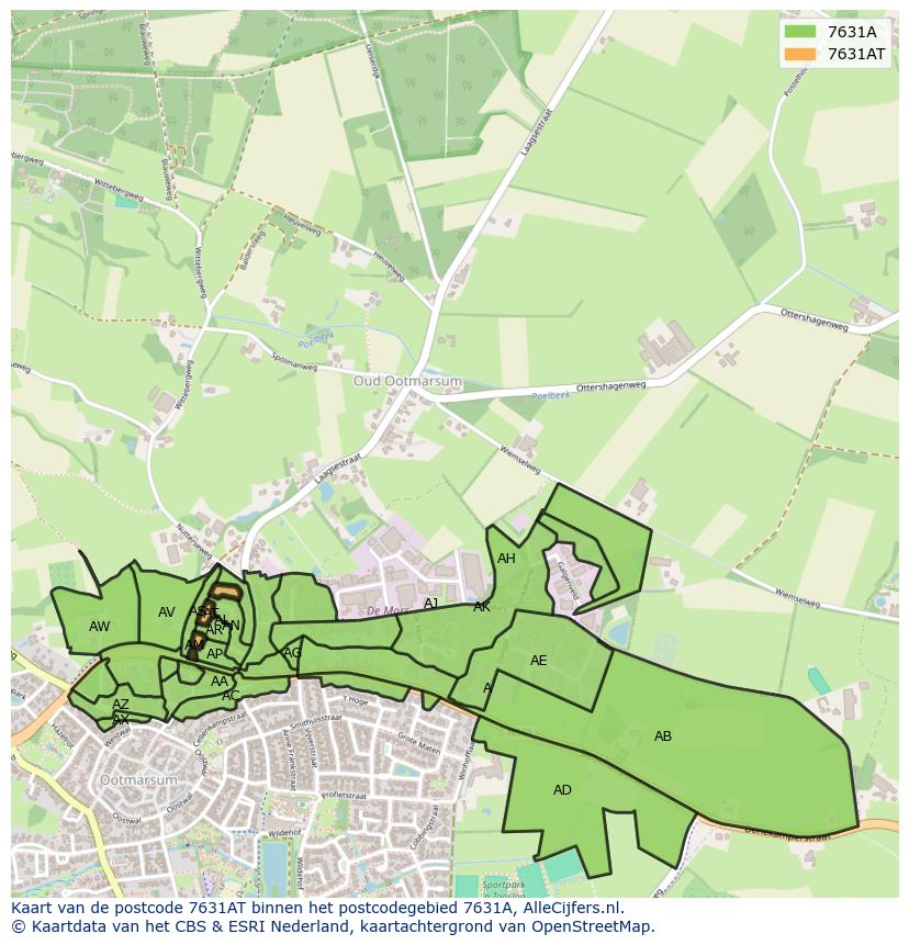 Afbeelding van het postcodegebied 7631 AT op de kaart.