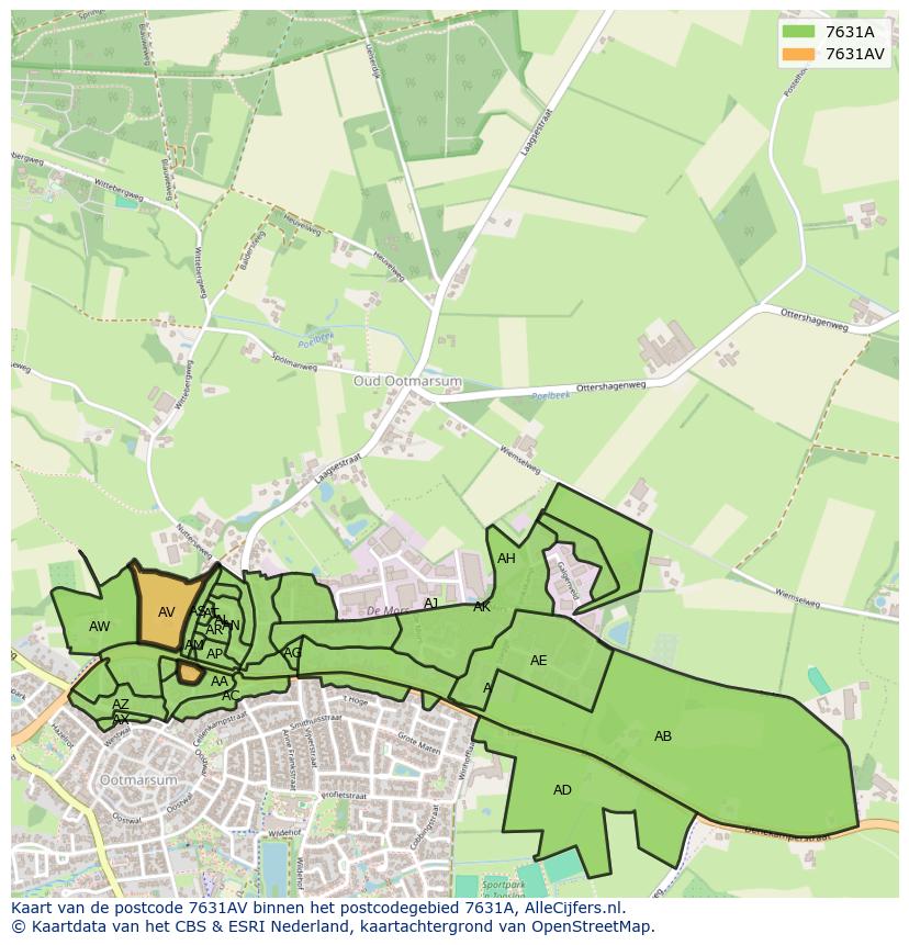 Afbeelding van het postcodegebied 7631 AV op de kaart.