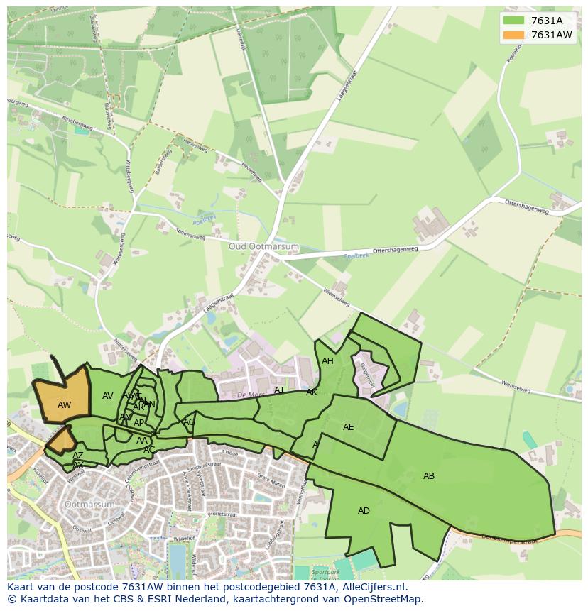 Afbeelding van het postcodegebied 7631 AW op de kaart.