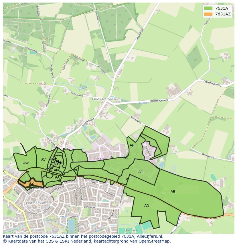 Afbeelding van het postcodegebied 7631 AZ op de kaart.