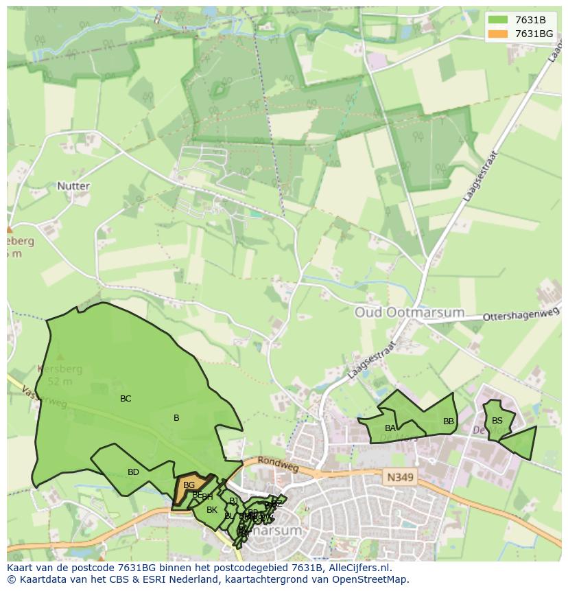 Afbeelding van het postcodegebied 7631 BG op de kaart.