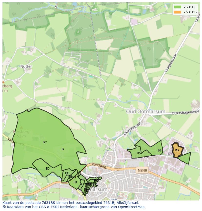 Afbeelding van het postcodegebied 7631 BS op de kaart.