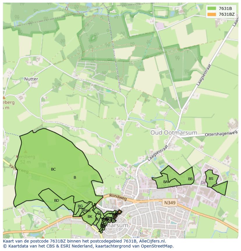Afbeelding van het postcodegebied 7631 BZ op de kaart.