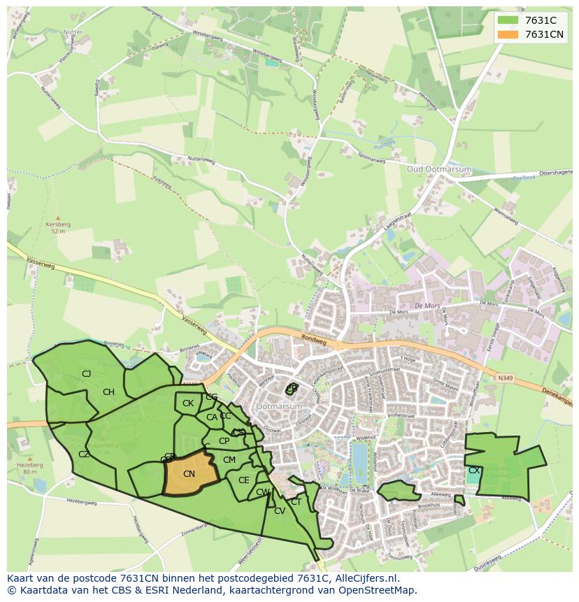 Afbeelding van het postcodegebied 7631 CN op de kaart.