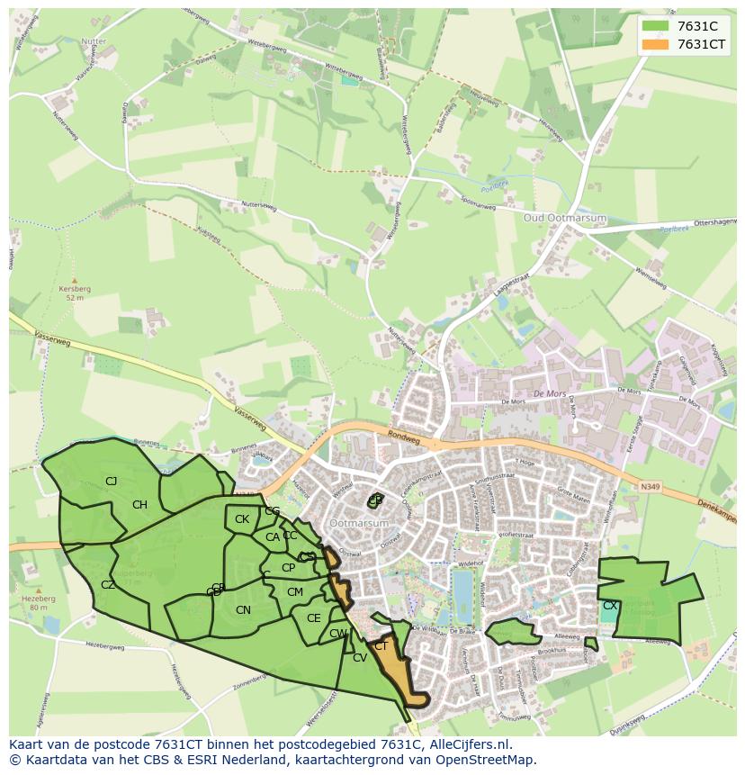 Afbeelding van het postcodegebied 7631 CT op de kaart.