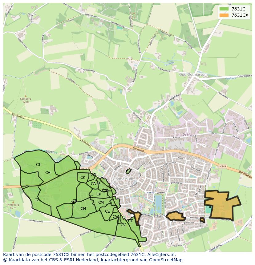 Afbeelding van het postcodegebied 7631 CX op de kaart.