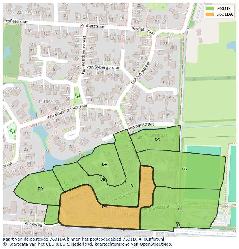 Afbeelding van het postcodegebied 7631 DA op de kaart.