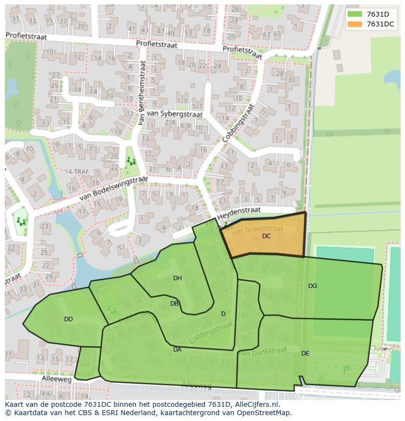 Afbeelding van het postcodegebied 7631 DC op de kaart.