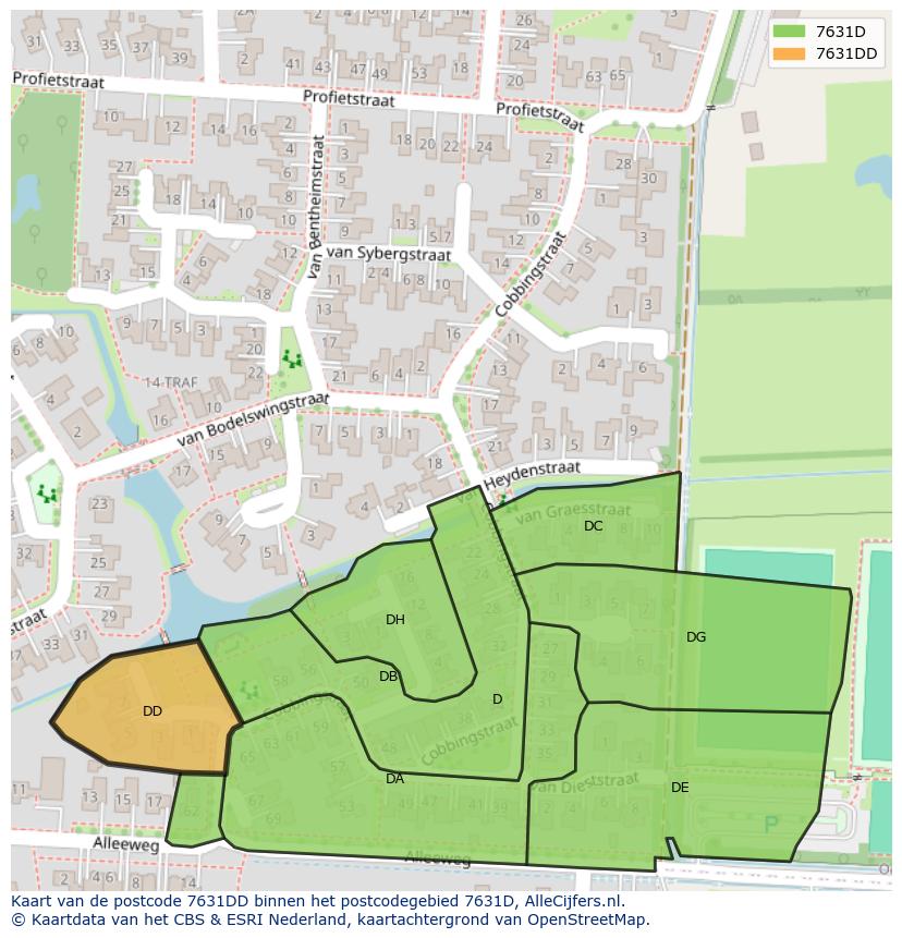 Afbeelding van het postcodegebied 7631 DD op de kaart.