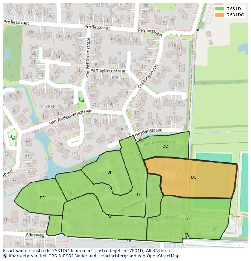 Afbeelding van het postcodegebied 7631 DG op de kaart.