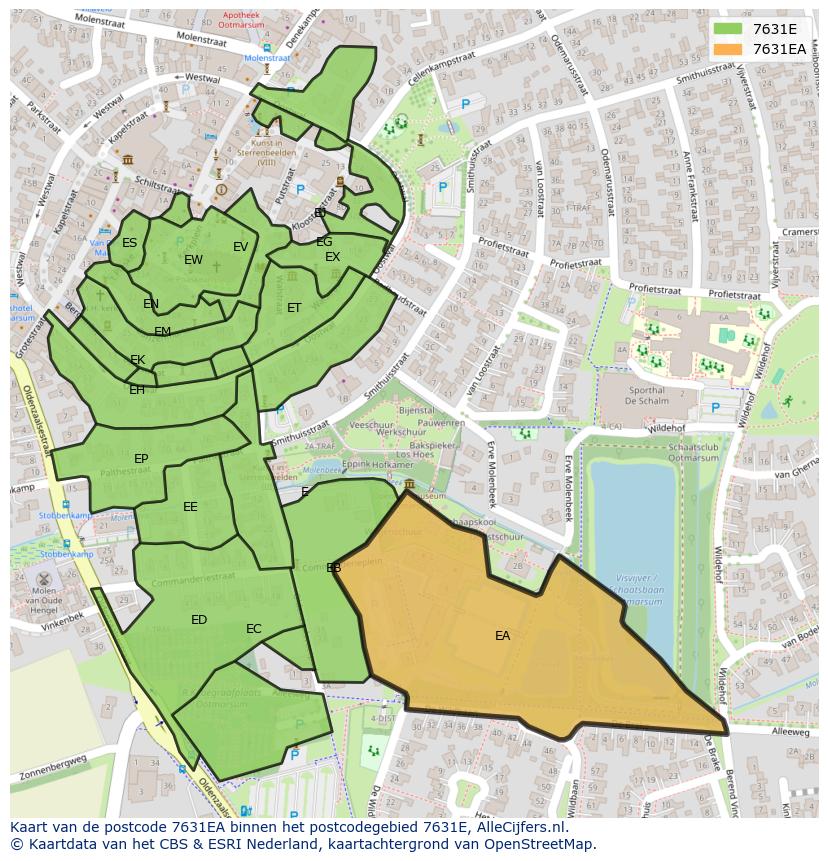 Afbeelding van het postcodegebied 7631 EA op de kaart.