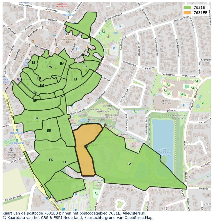 Afbeelding van het postcodegebied 7631 EB op de kaart.