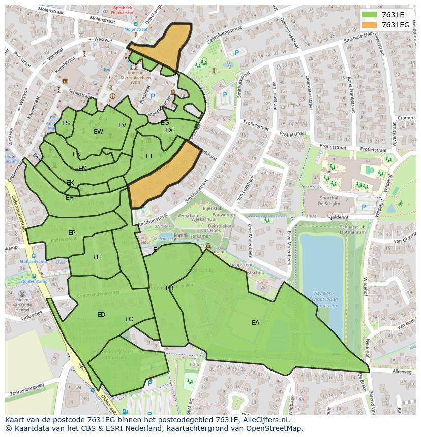 Afbeelding van het postcodegebied 7631 EG op de kaart.