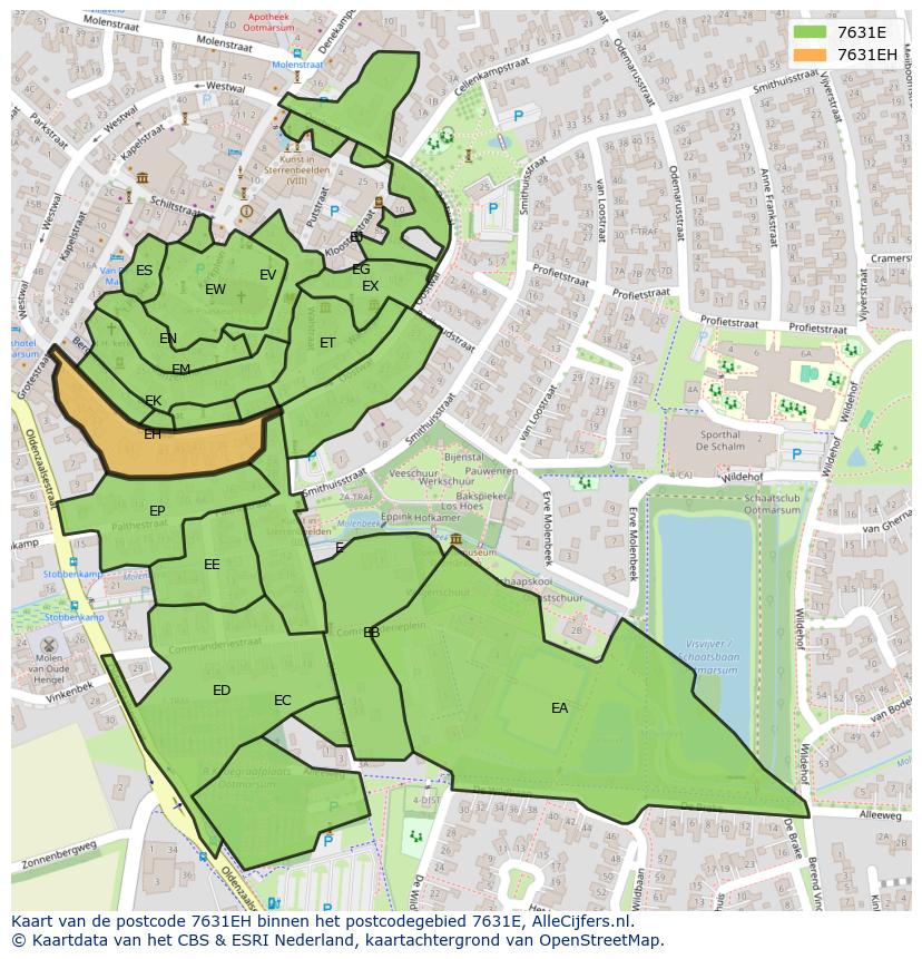 Afbeelding van het postcodegebied 7631 EH op de kaart.