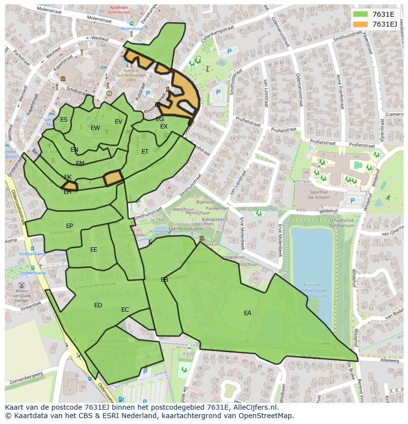 Afbeelding van het postcodegebied 7631 EJ op de kaart.