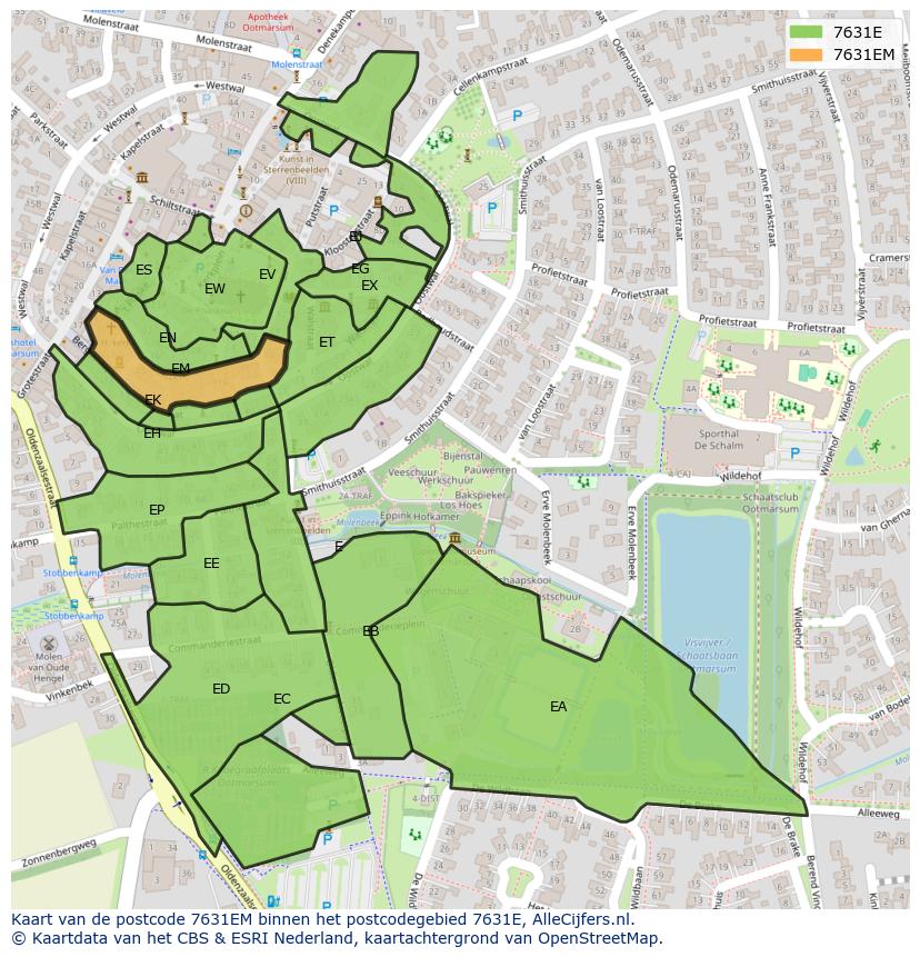 Afbeelding van het postcodegebied 7631 EM op de kaart.