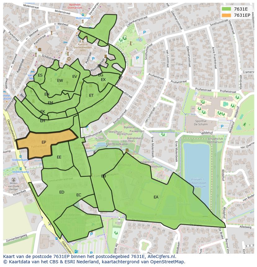 Afbeelding van het postcodegebied 7631 EP op de kaart.