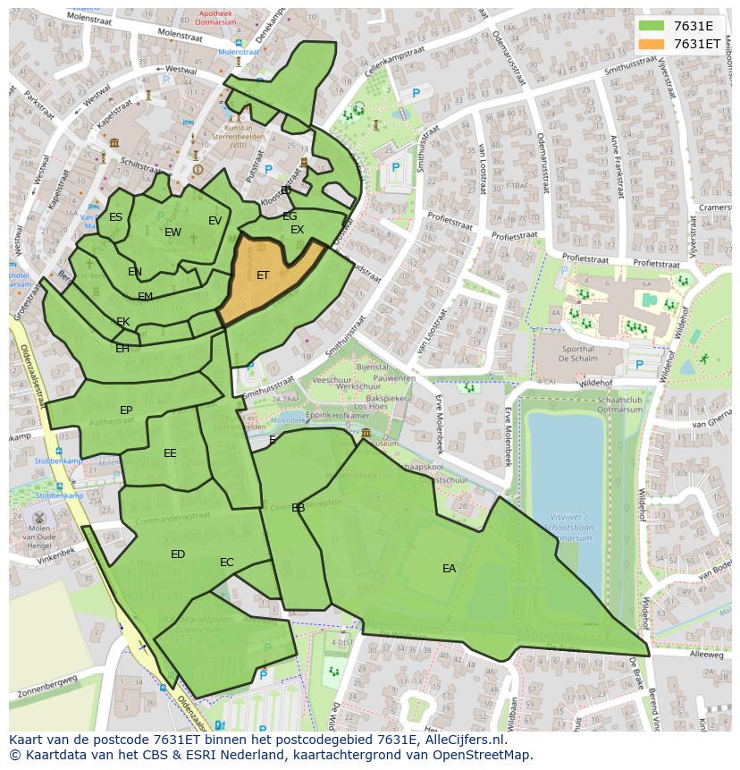 Afbeelding van het postcodegebied 7631 ET op de kaart.