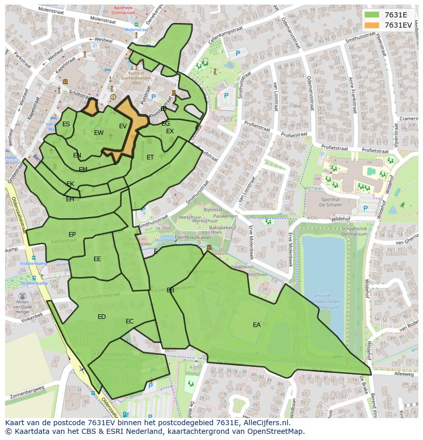 Afbeelding van het postcodegebied 7631 EV op de kaart.