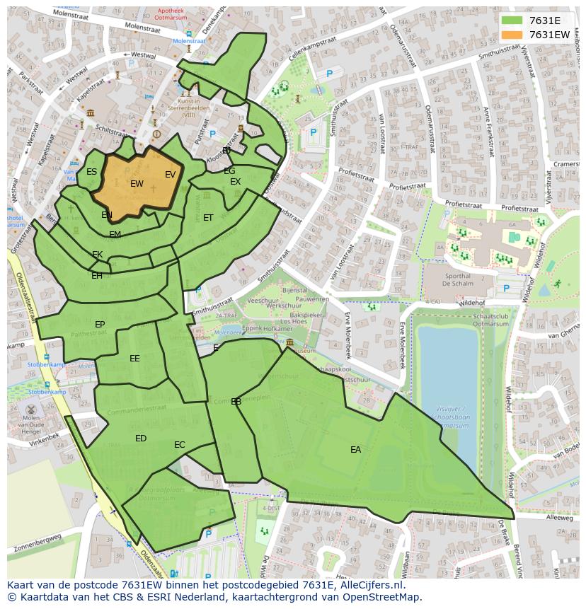 Afbeelding van het postcodegebied 7631 EW op de kaart.