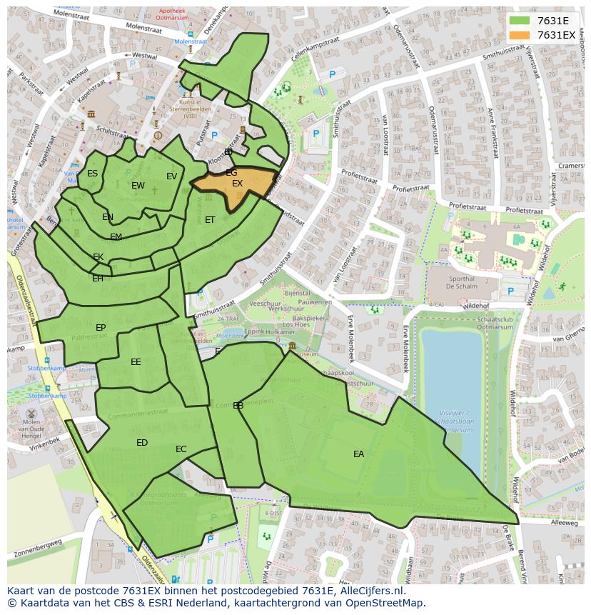 Afbeelding van het postcodegebied 7631 EX op de kaart.