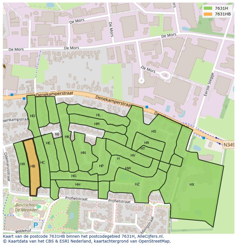 Afbeelding van het postcodegebied 7631 HB op de kaart.