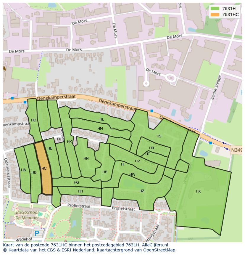Afbeelding van het postcodegebied 7631 HC op de kaart.