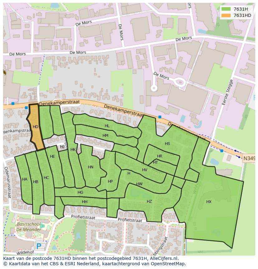 Afbeelding van het postcodegebied 7631 HD op de kaart.