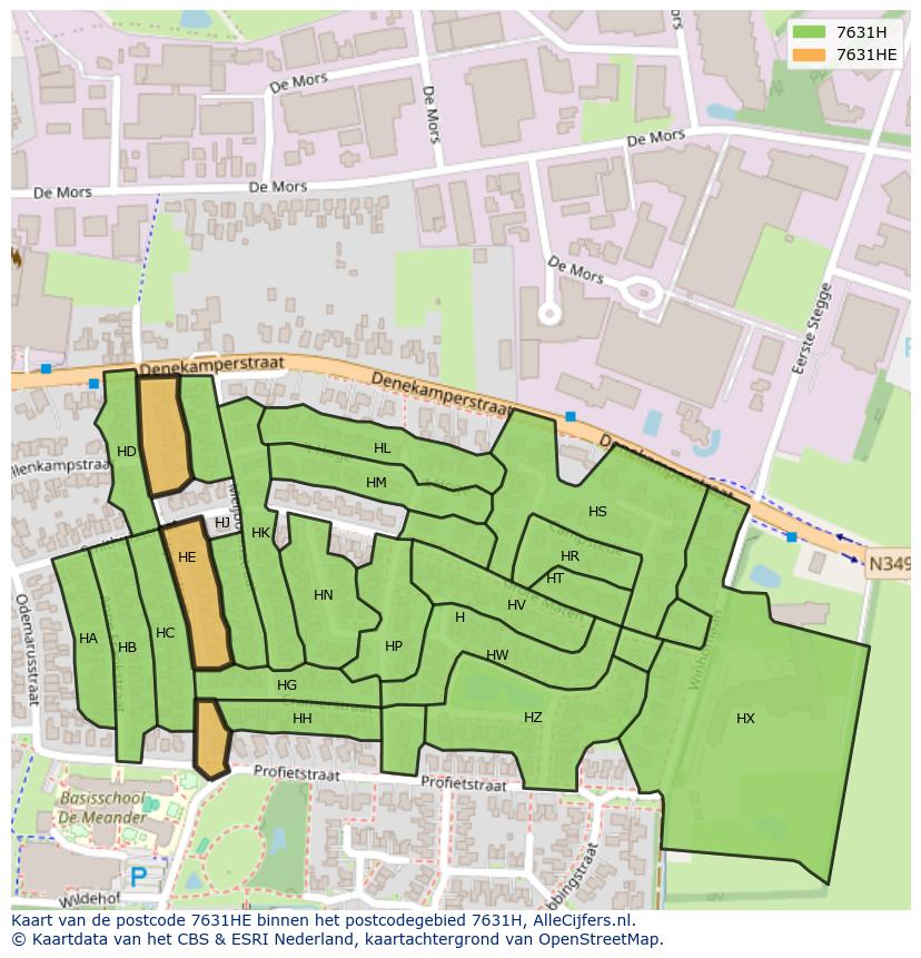 Afbeelding van het postcodegebied 7631 HE op de kaart.