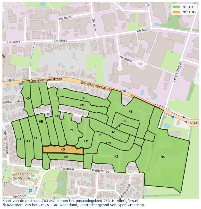 Afbeelding van het postcodegebied 7631 HG op de kaart.