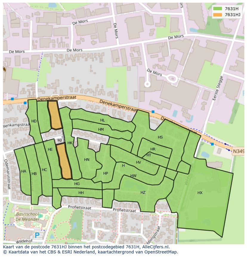 Afbeelding van het postcodegebied 7631 HJ op de kaart.