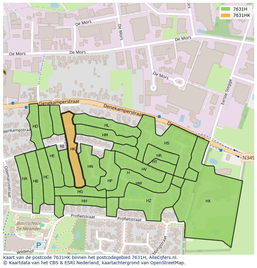 Afbeelding van het postcodegebied 7631 HK op de kaart.
