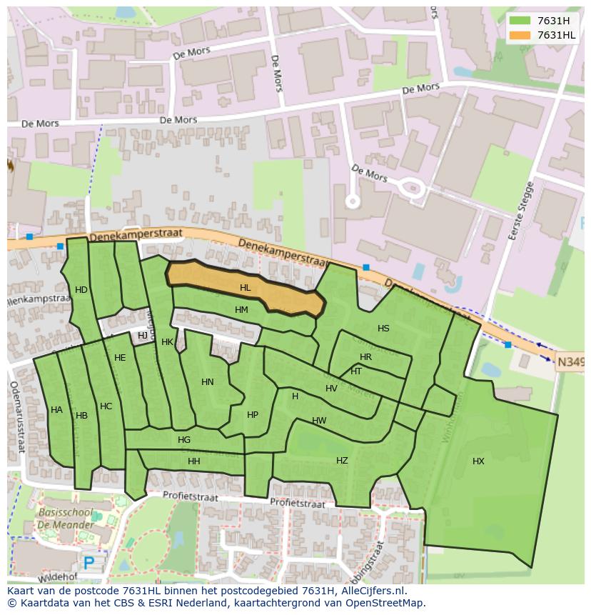Afbeelding van het postcodegebied 7631 HL op de kaart.