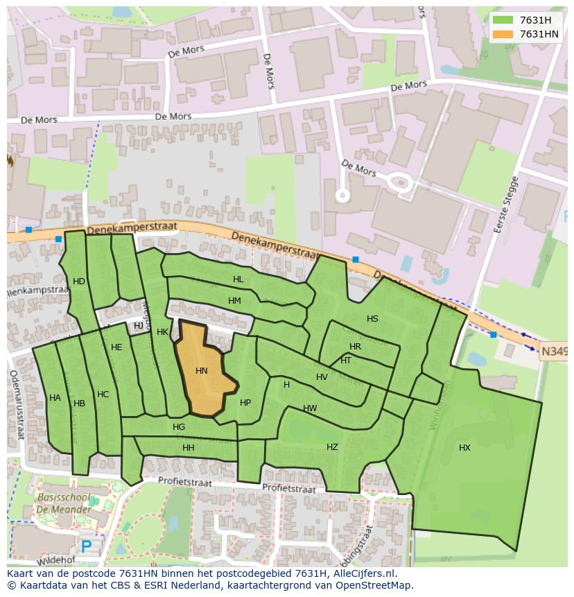 Afbeelding van het postcodegebied 7631 HN op de kaart.