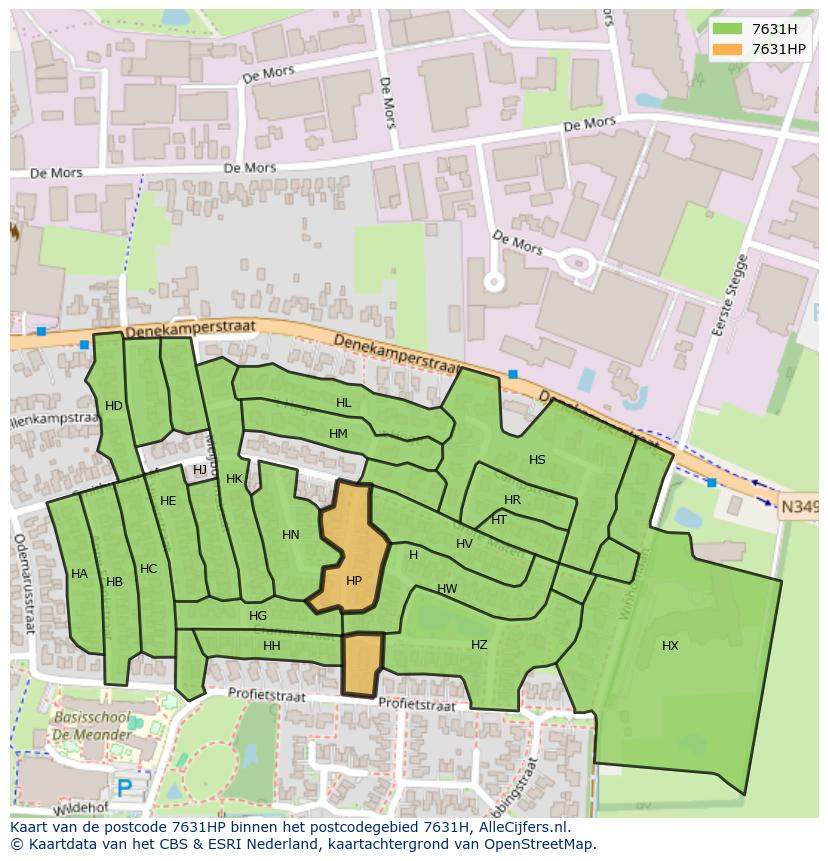 Afbeelding van het postcodegebied 7631 HP op de kaart.