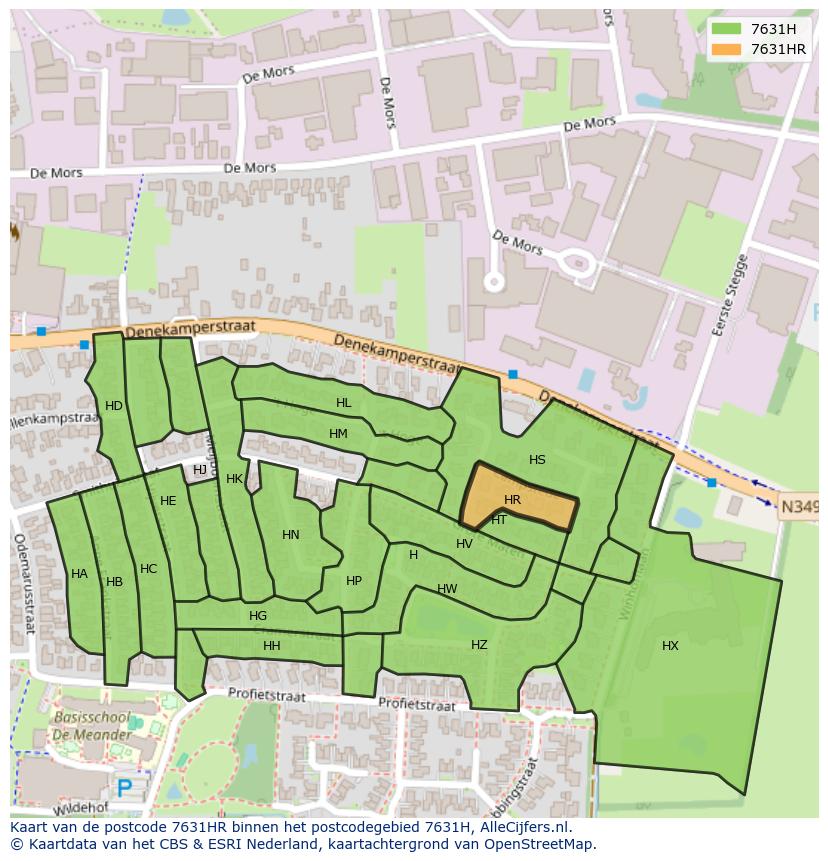 Afbeelding van het postcodegebied 7631 HR op de kaart.
