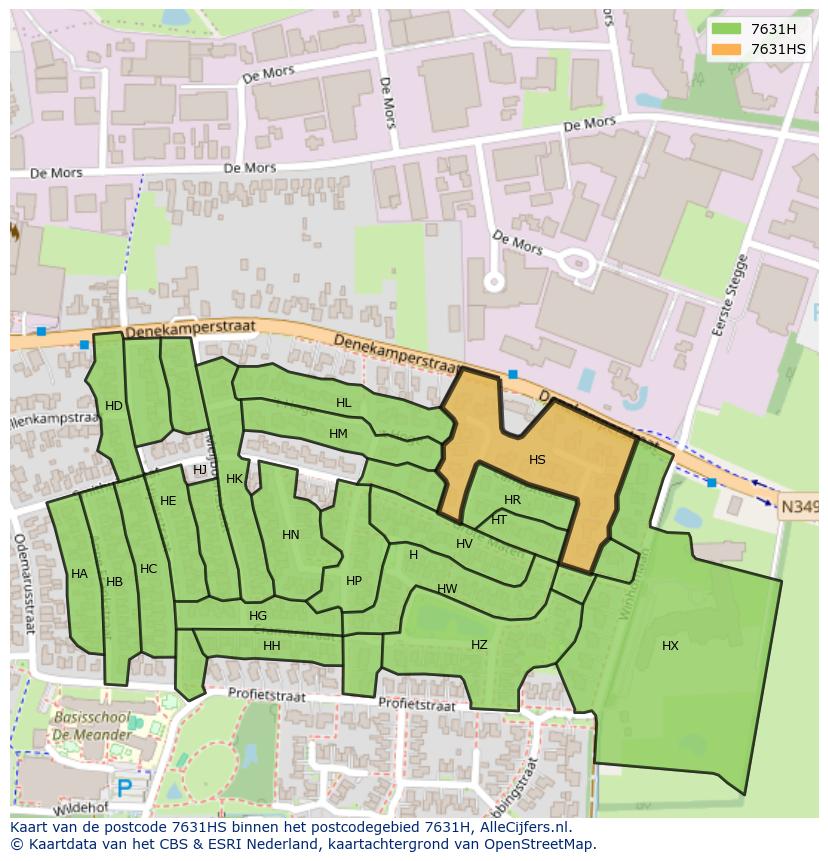 Afbeelding van het postcodegebied 7631 HS op de kaart.