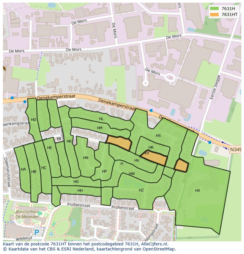 Afbeelding van het postcodegebied 7631 HT op de kaart.