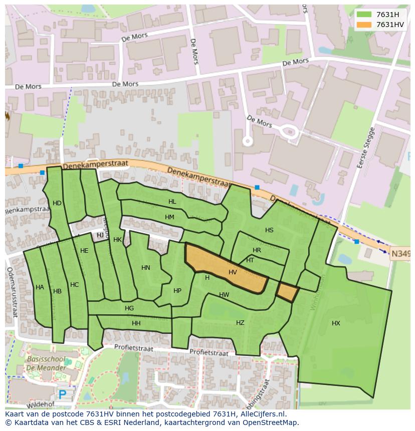 Afbeelding van het postcodegebied 7631 HV op de kaart.