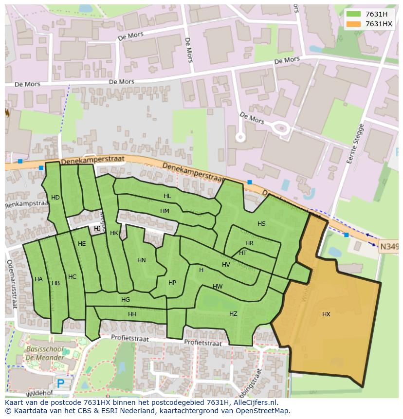 Afbeelding van het postcodegebied 7631 HX op de kaart.