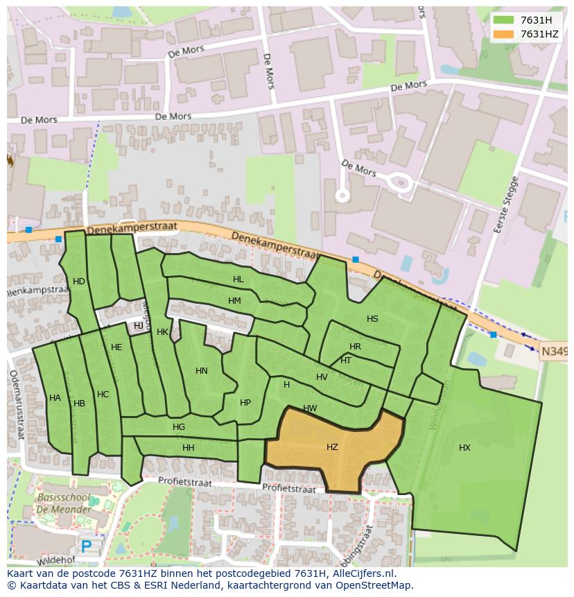 Afbeelding van het postcodegebied 7631 HZ op de kaart.