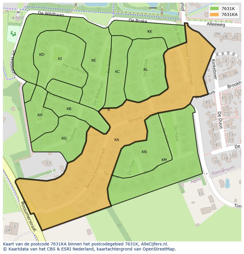 Afbeelding van het postcodegebied 7631 KA op de kaart.