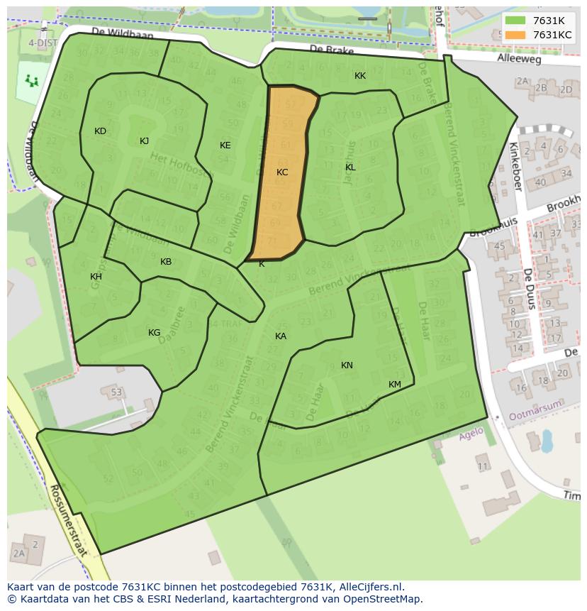 Afbeelding van het postcodegebied 7631 KC op de kaart.