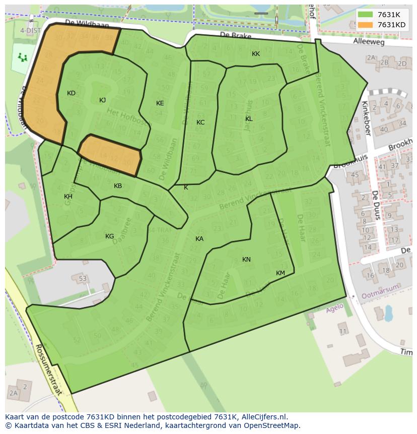Afbeelding van het postcodegebied 7631 KD op de kaart.