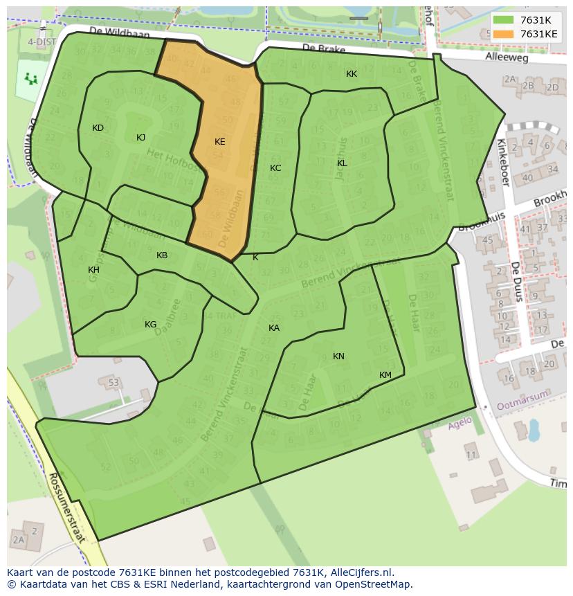 Afbeelding van het postcodegebied 7631 KE op de kaart.