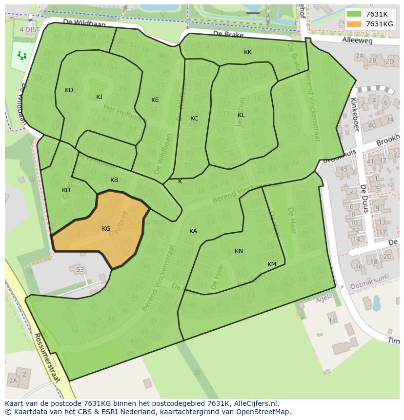 Afbeelding van het postcodegebied 7631 KG op de kaart.