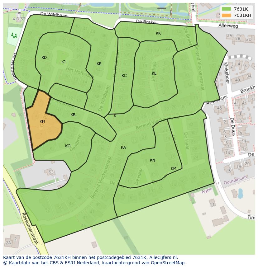 Afbeelding van het postcodegebied 7631 KH op de kaart.