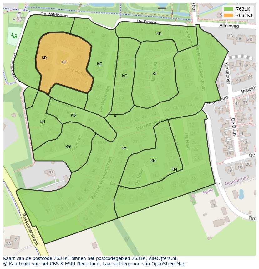 Afbeelding van het postcodegebied 7631 KJ op de kaart.